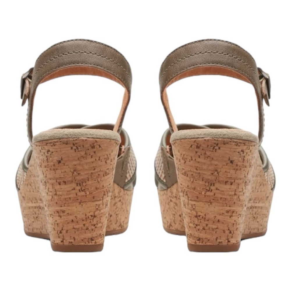 Clarks Womens Elleri Plum Olive Leather Textured Cork Ankle Strap Shoes Sz 9.5 W - Picture 8 of 12